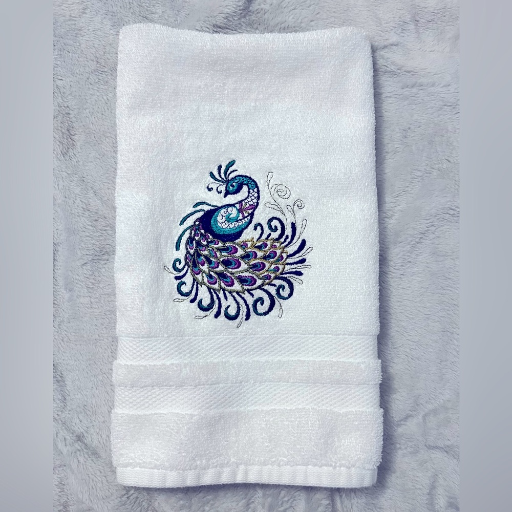 Peacock embroidered hand towel